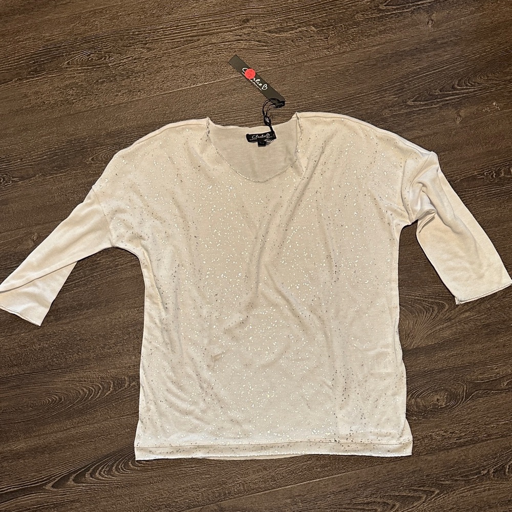 CHARLIE B White Sparkle Long Sleeve Top